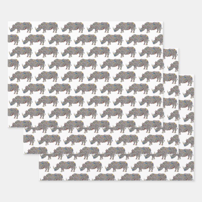 Psychedelic Rhinoceros Wrapping Paper Sheet (Set)