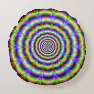 Psychedelic Ringed Pulse Round Cushion