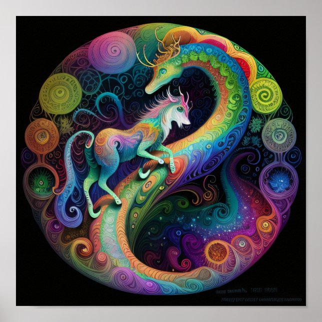 Psychedelic Rounds Dragon Design  Poster (Front)