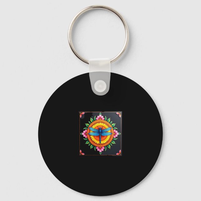 Psychedelic Sacred Geometry Mandala Insect Nature  Key Ring (Front)