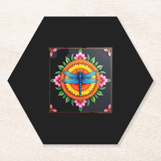 Psychedelic Sacred Geometry Mandala Insect Nature  Paper Coaster (Front)
