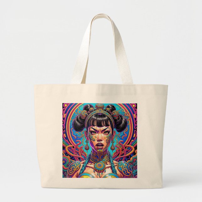 Psychedelic Say what! Art  Large Tote Bag (Front)