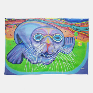 Psychedelic Sea Lion - Acrylic Painting Tea Towel