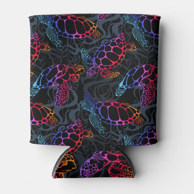 Psychedelic Sea Turtle: Boho Ocean Can Cooler (Front)