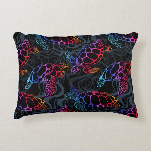 Psychedelic Sea Turtle: Boho Ocean Decorative Cushion (Front)
