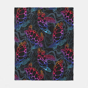 Psychedelic Sea Turtle: Boho Ocean Fleece Blanket