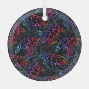 Psychedelic Sea Turtle: Boho Ocean Glass Tree Decoration