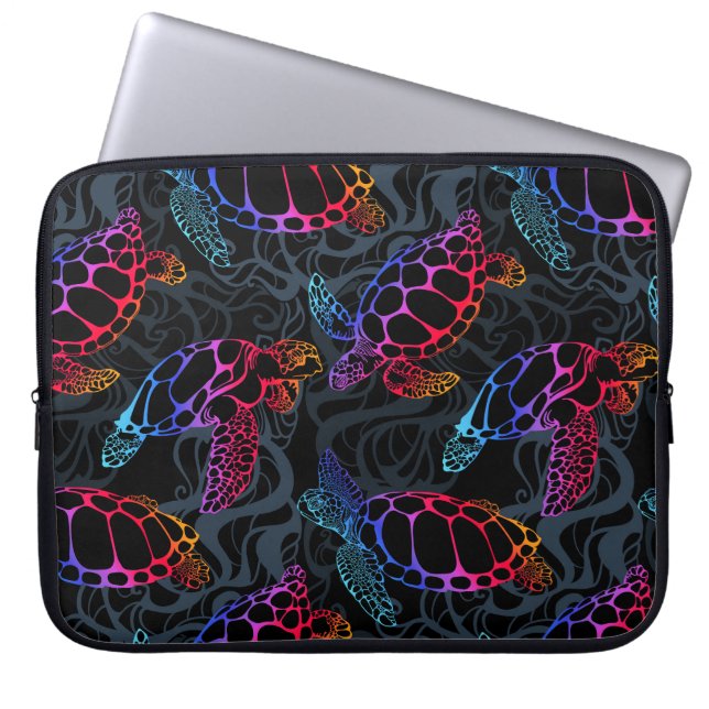 Psychedelic Sea Turtle: Boho Ocean Laptop Sleeve (Front)