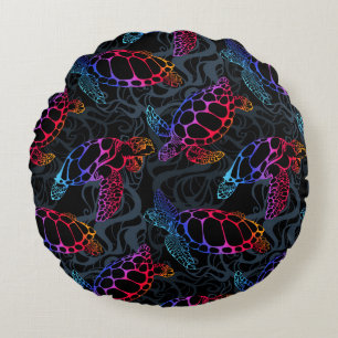 Psychedelic Sea Turtle: Boho Ocean Round Cushion