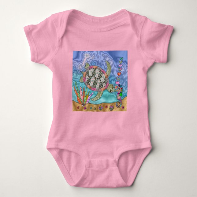 Psychedelic Sea Turtle Seahorse Art Baby Bodysuit (Front)