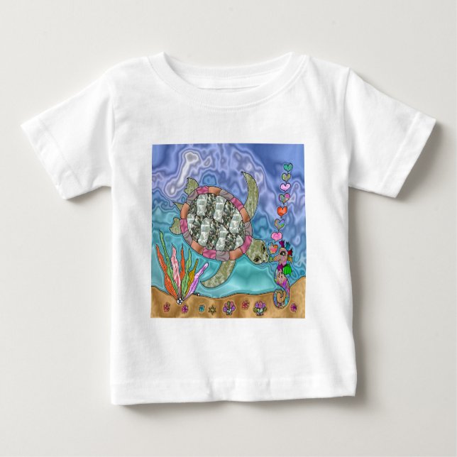 Psychedelic Sea Turtle Seahorse Art Baby T-Shirt (Front)