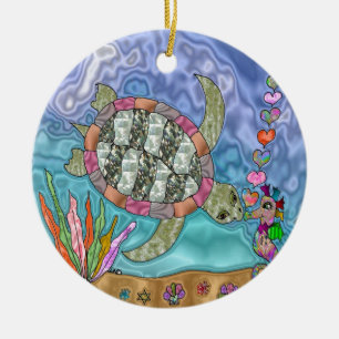 Psychedelic Sea Turtle Seahorse Art Ceramic Tree Decoration