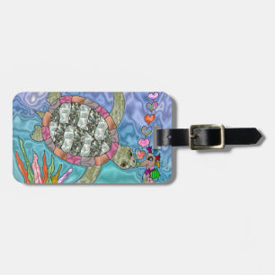 Psychedelic Sea Turtle Seahorse Art Luggage Tag