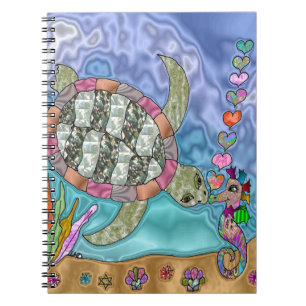 Psychedelic Sea Turtle Seahorse Art Notebook