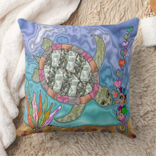 Psychedelic Sea Turtle Seahorse Kiss Cushion