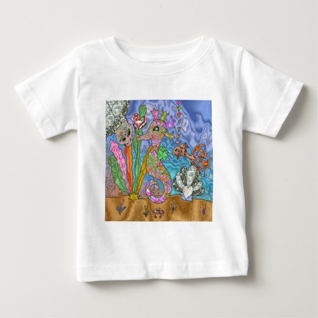 Psychedelic Seahorse Sea Turtle Art Baby T-Shirt (Front)