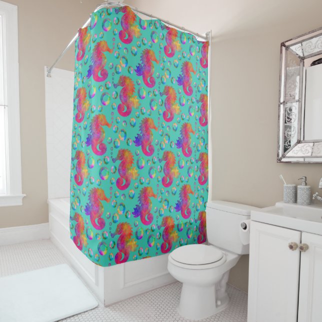 Psychedelic Seahorses Shower Curtain (In Situ)