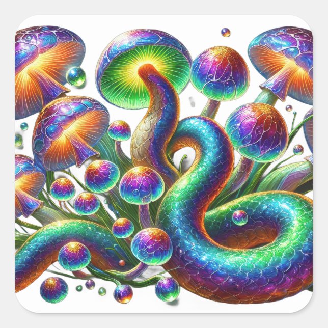 Psychedelic Serpents & Fungi Square Sticker (Front)