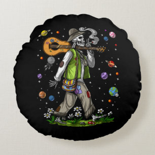 Psychedelic Skeleton Hippie Round Cushion