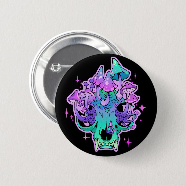 Psychedelic skull  6 cm round badge (Front & Back)
