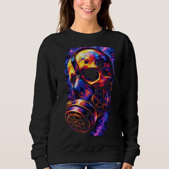 Psychedelic Skull Gas Mask Flame Vortex Sweatshirt (Front)