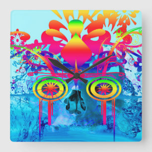 Psychedelic Skull Square Wall Clock