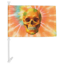 Psychedelic Skull Tie-Dye Car Flag
