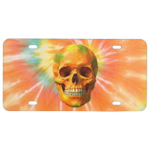 Psychedelic Skull Tie-Dye Novelty License Plate