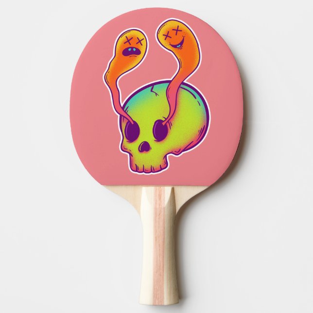 psychedelic skull with worms ping pong paddle (Front)