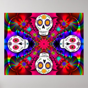 Psychedelic Skulls Poster