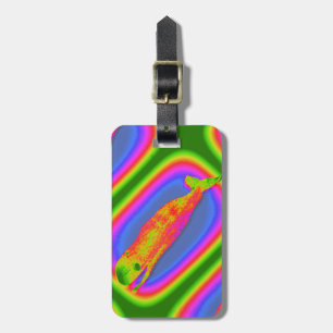 psychedelic smiling whale luggage tag