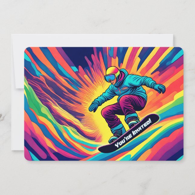 Psychedelic Snowboarding Birthday Invitation (Front)