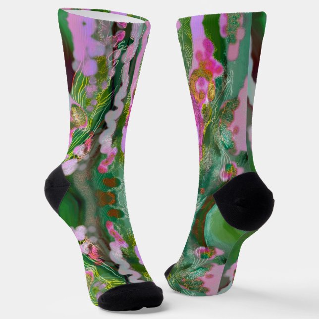 Psychedelic socks abstract green & pink (Angled)