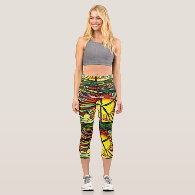 Psychedelic Solar and Wind Power Capri Leggings (Front)