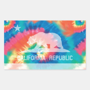 Psychedelic Soul Tie Dyed California Republic Flag Rectangular Sticker