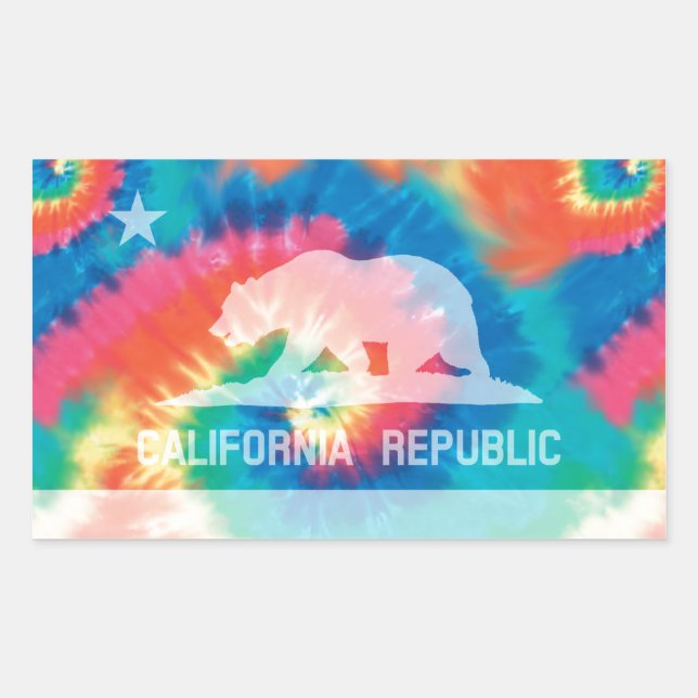 Psychedelic Soul Tie Dyed California Republic Flag Rectangular Sticker (Front)