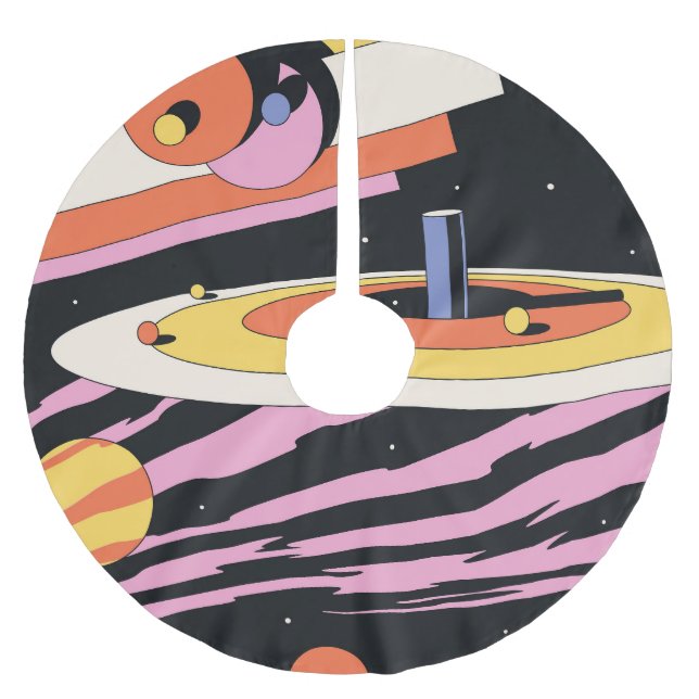 Psychedelic Space: 70s Geometric Shapes Brushed Polyester Tree Skirt (Front)