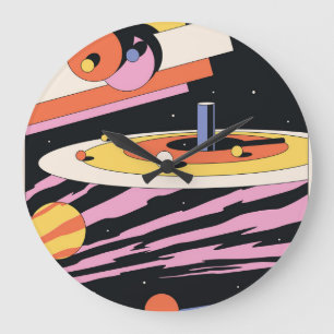 Psychedelic Space: 70s Geometric Shapes Large Clock