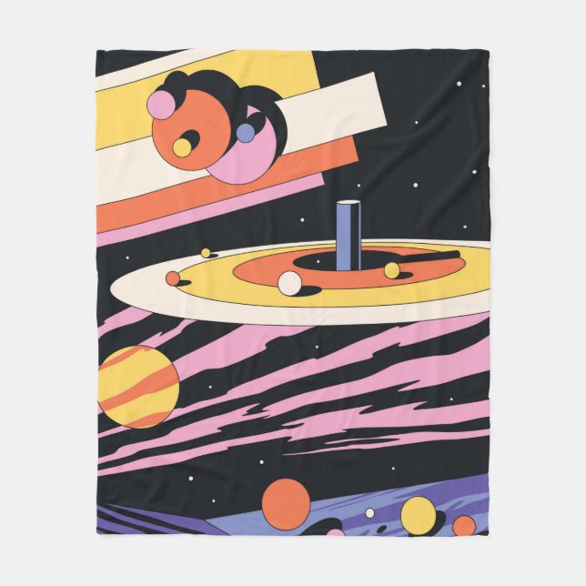 Psychedelic Space Abstract Illustration,  Geometri Fleece Blanket (Front)