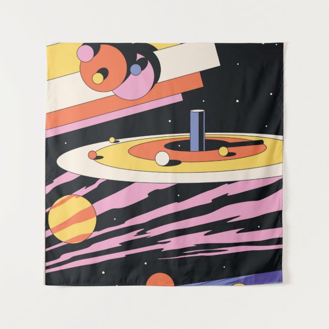 Psychedelic Space Abstract Illustration,  Geometri Tapestry (Front)