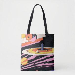 Psychedelic Space Abstract Illustration, Geometri Tote Bag