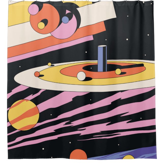 Psychedelic Space Abstract Illustration,Geometric  Shower Curtain (Front)