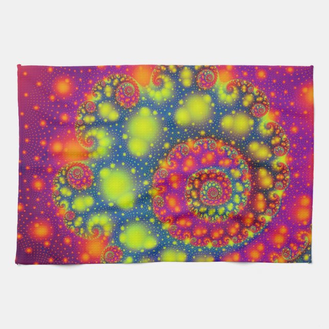 Psychedelic Spiral Neon Decorative Abstract Art Tea Towel (Horizontal)