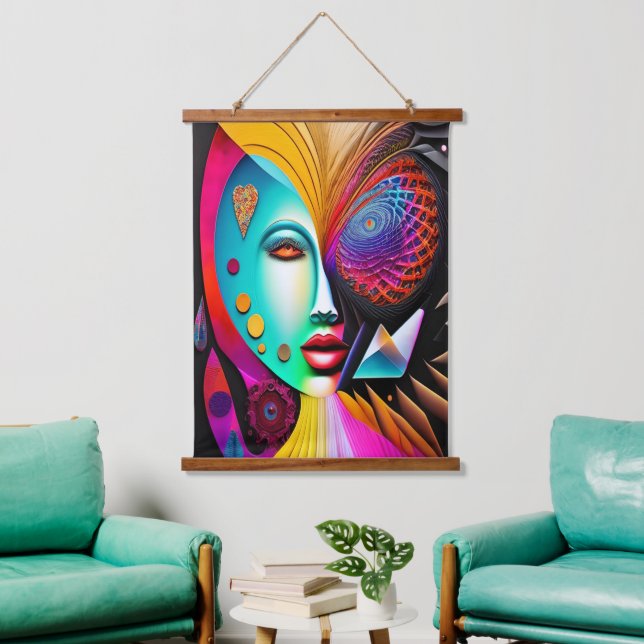 Psychedelic Spiral Woman Rainbow Energy Abstract  Hanging Tapestry (Living Room)