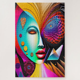 Psychedelic Spiral Woman Rainbow Energy Abstract  Jigsaw Puzzle