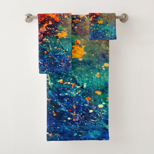Psychedelic Splatter | Colourful Rainbow Abstract Bath Towel Set (Insitu)