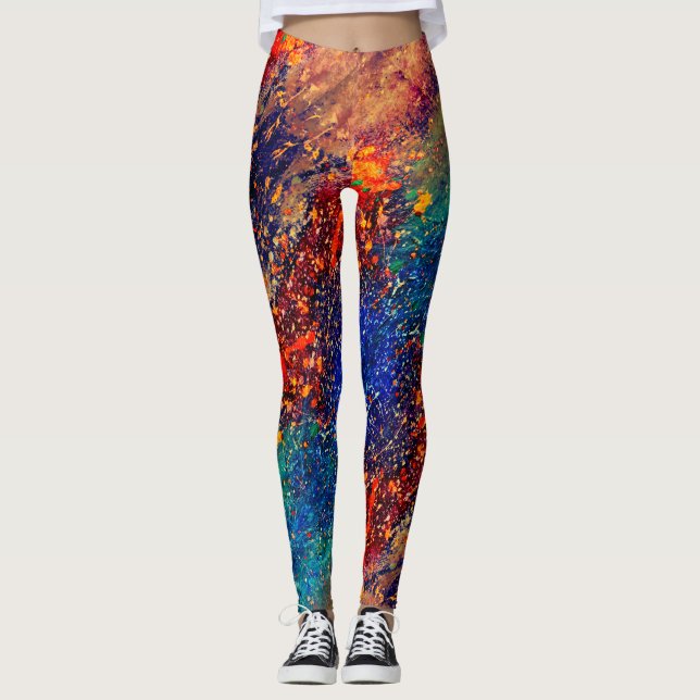 Psychedelic Splatter | Colourful Rainbow Abstract Leggings (Front)