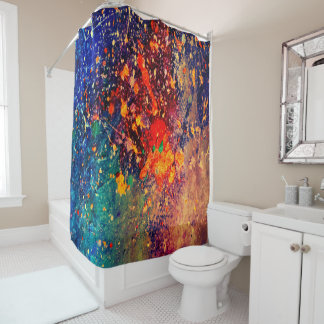 Psychedelic Splatter | Colourful Rainbow Abstract Shower Curtain
