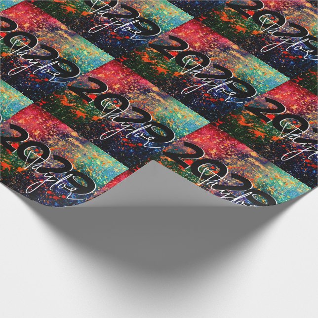 Psychedelic Splatter | Rainbow Abstract Graduation Wrapping Paper (Corner)