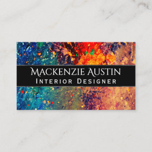 Psychedelic Splatter Rainbow Abstract Monogram Business Card